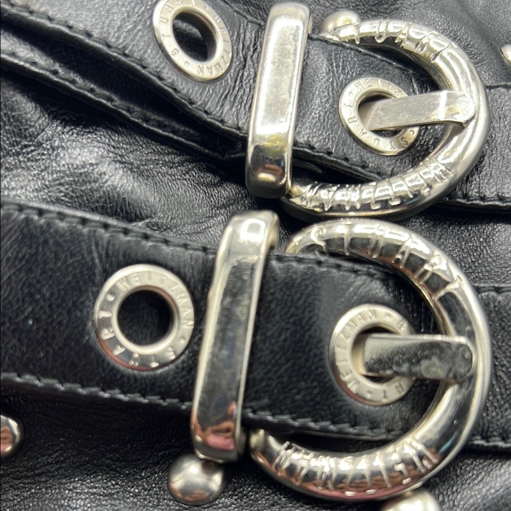 Stuart Weitzman Black Leather and Silver Studded Details - Picture 8 of 11